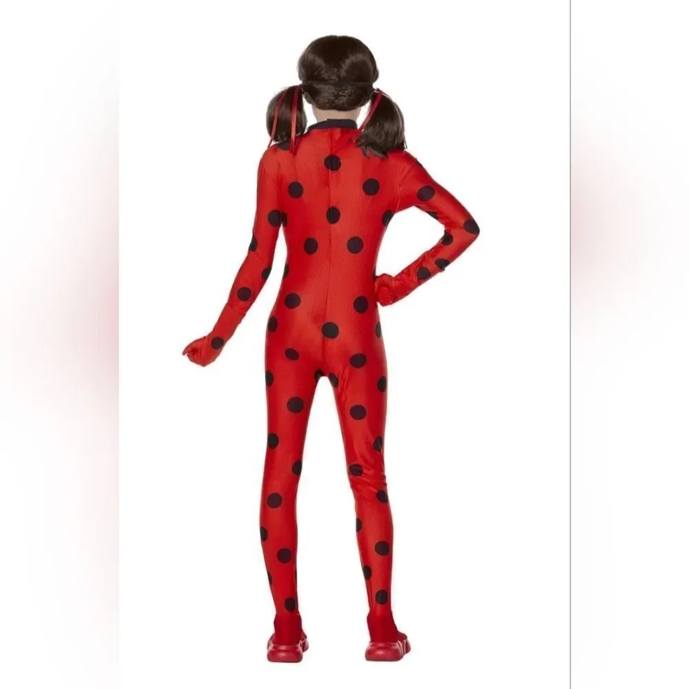 Red and Black Superhero Costume with Polka Dots and Full Body Design